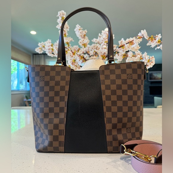 Louis Vuitton Damier Ebene Jersey Tote w pink strap - Picture 2 of 12